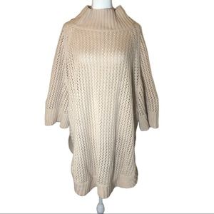 Open-knit, mock-turtleneck tunic sweater